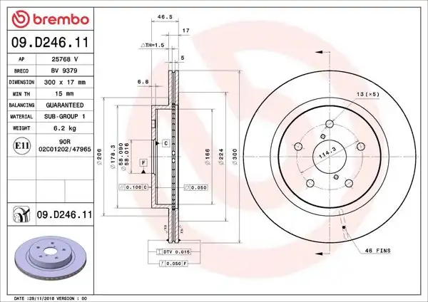 BREMBO 09.D246.11 | Fren Diski Ön Arka UV Coated Chevrolet | 2 Adet