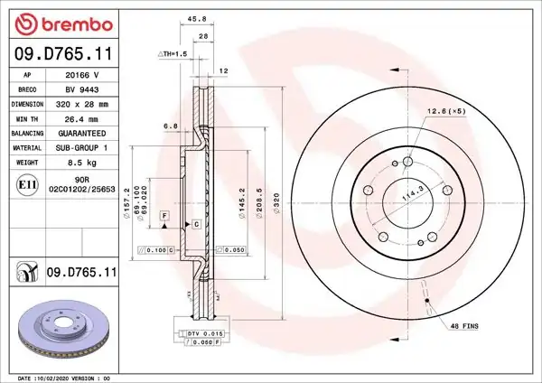 BREMBO 09.D765.11 | Fren Diski Ön UV Coated Mitsubishi | 2 Adet