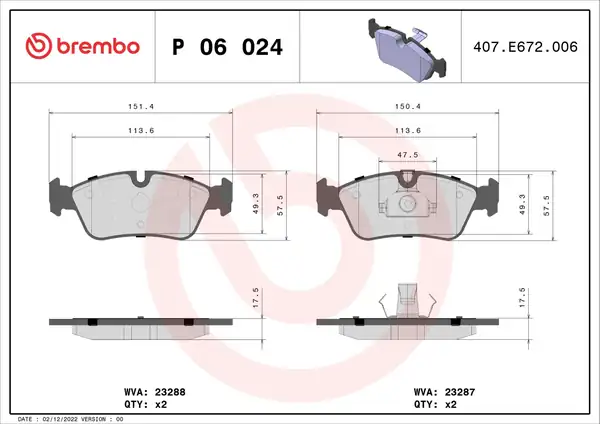BREMBO P06024 | Fren Balatası Ön Bmw E36 E46 316i 318i 320i 323i 325i 318d 320d 316ti 325ti 316ci