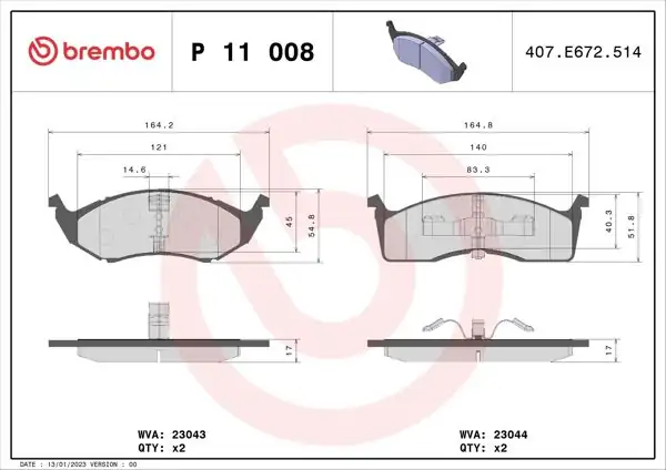 BREMBO P11008 | Fren Balatası Ön Low-Met Chrysler