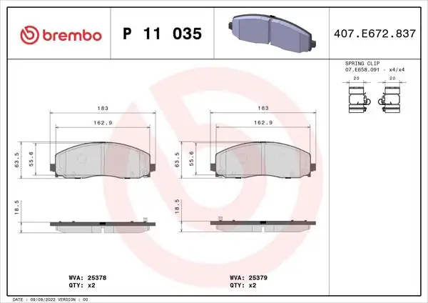 BREMBO P11035 | Fren Balata Ön (Fiat Freemont 3.6 4×4 2.0 JTD 11 -) Low-Met