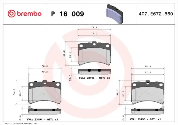 BREMBO P16009 | Fren Balatası Ön Low-Met Toyota