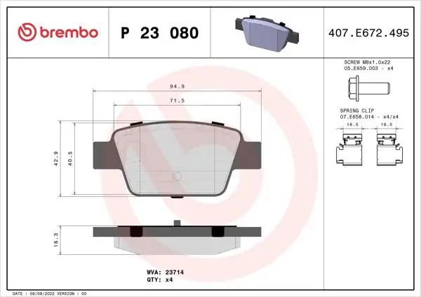 BREMBO P23080 | Fren Balatası Arka Low-Met Stilo/Bravo/Linea/Multipla 98-07