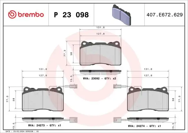 BREMBO P23098 | Fren Balatası Ön Low-Met Alfa Romeo 159 05 2,4 Jtdm/3,2 Jts Spider II 06 Brera 06 2,4 Jtdm