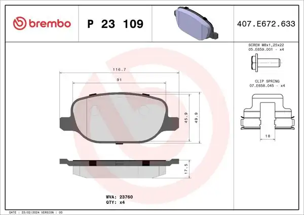 BREMBO P23109 | Fren Balatası Arka Alfa Romeo 159/SW 2.4Jtdm 3.2Jts Q4 05-09