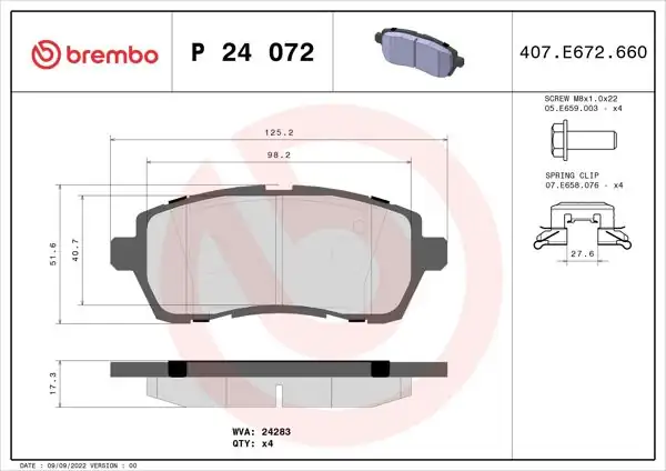 BREMBO P24072 | Fren Balatası Ön Ford Fiesta 08- / Materia 06 / Sirion 05 / Mazda 2 08