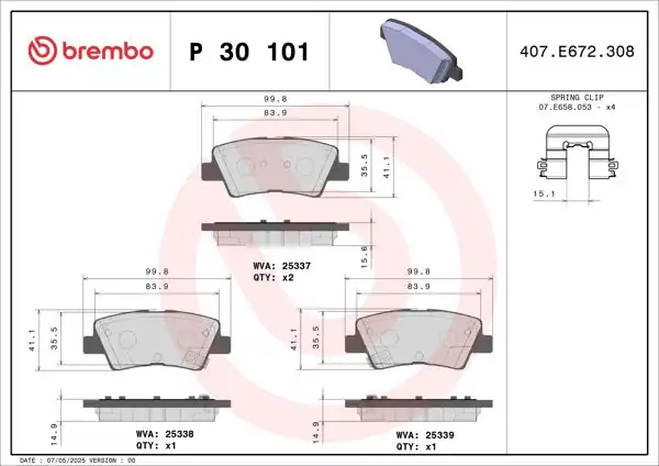 BREMBO P30101 | Fren Balatası Arka Low-Met Hyundai