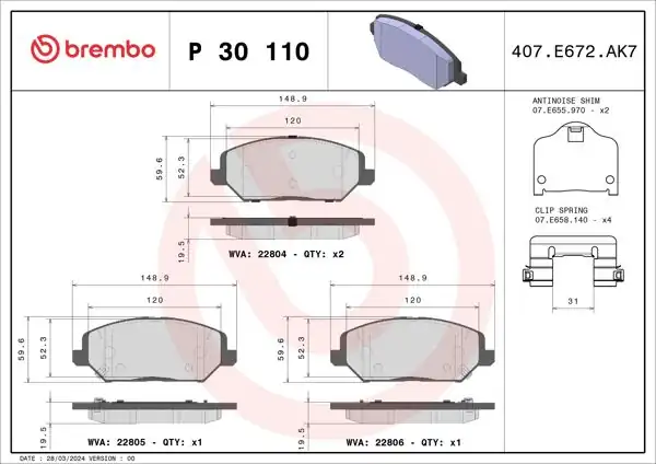 BREMBO P30110 | Fren Balatası Ön Low-Met Hyundai