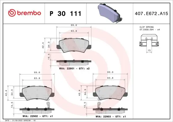 BREMBO P30111 | Fren Balatası Arka Low-Met Kia