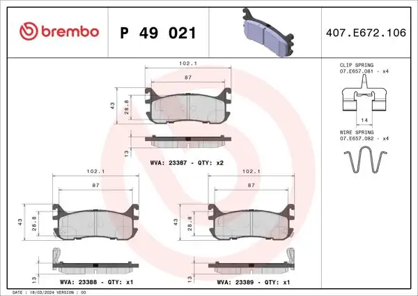 BREMBO P49021 | Fren Balatası Arka Low-Met Mazda