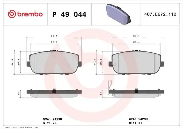 BREMBO P49044 | Fren Balatası Arka Low-Met Fiat