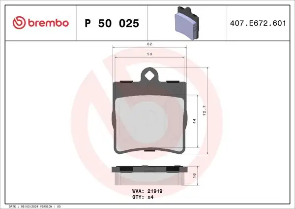 BREMBO P50025 | Fren Balatası (Mercedes W203-209-210 Arka Tek Pımlı)