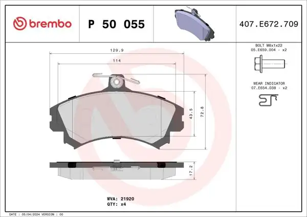 BREMBO P50055 | Balata Fren Ön-(Mitsubishi Carisma 00 / 06 ABS Li Tip / Colt 1.5 04 / 10 / Space Star 98 / 04)