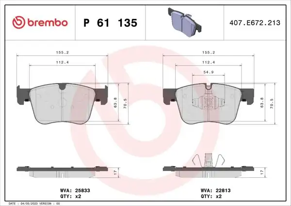 BREMBO P61135 | Peugeot Rifter Ön Fren Balata Takımı Alman Ürünü