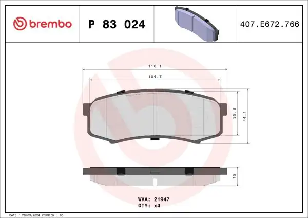 BREMBO P83024 | Fren Balatası Arka-(Mitsubishi Pajero 07 / 12) (Toyota Land Cruiser 84-19)