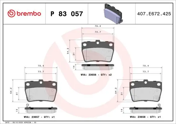 BREMBO P83057 | Fren Balatası Arka-(Toyota Rav4 00 / 05 / Chery Tıggo 08 / 12)