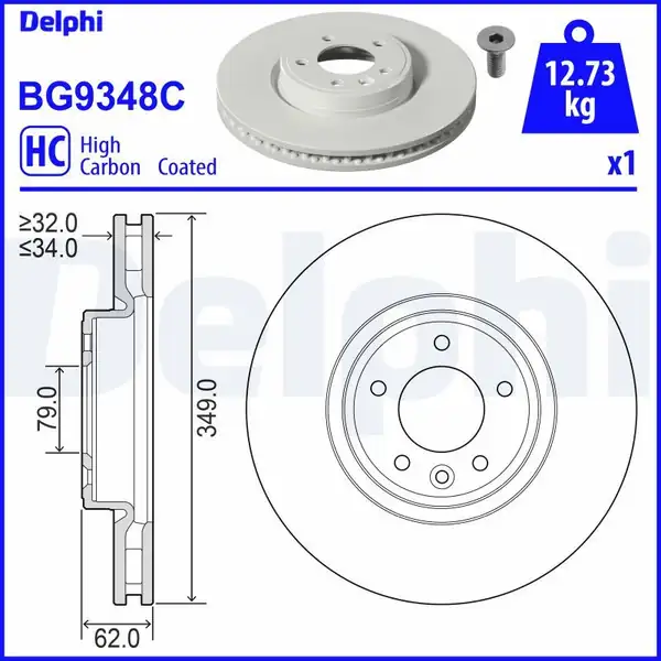 DELPHI BG9348C | Ön Fren Diski Range Rover IV Range Rover Sport Discovery V 2 0 4 4