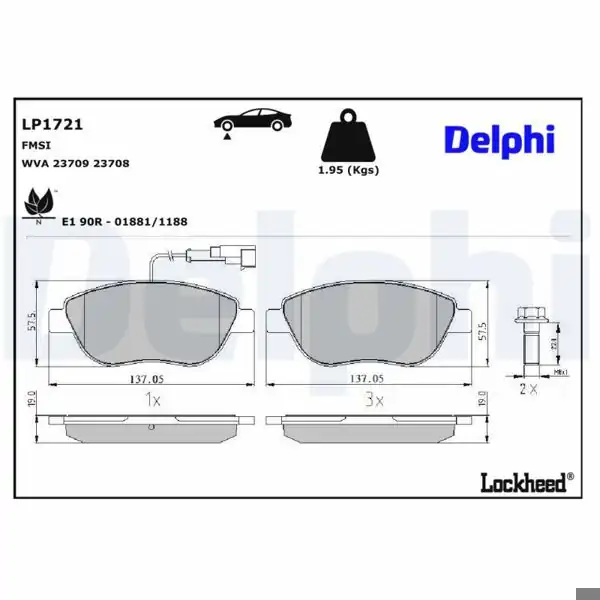 DELPHI LP1721 | Ön Fren Balatası Fiat Linea, Doblo, Stilo, Grande Punto, Bravo II, Opel Combo D