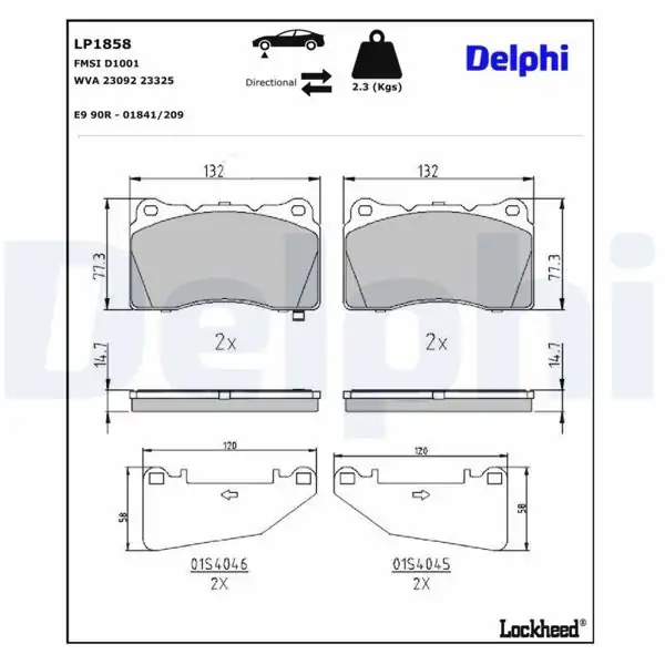DELPHI LP1858 | Fren Balatası Opel Insignia 2.8 V6 / Subaru Impreza / Saab 9-5 Ön