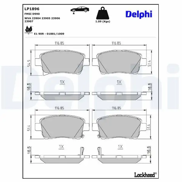 DELPHI LP1896 | Fren Balatası Ön Toyota Celica Coupe Corolla Verso 1.8/2.0 99-05