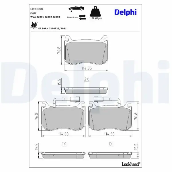 DELPHI LP3380 | Fren Balatası Ön (Alfa Romeo: Guılıa)