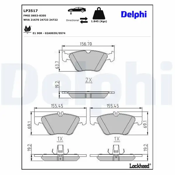 DELPHI LP3517 | Fren Balatası Ön Mercedes Benz W211 W220 4matic 280 320 350 E 240 E 280 E 350 S 350