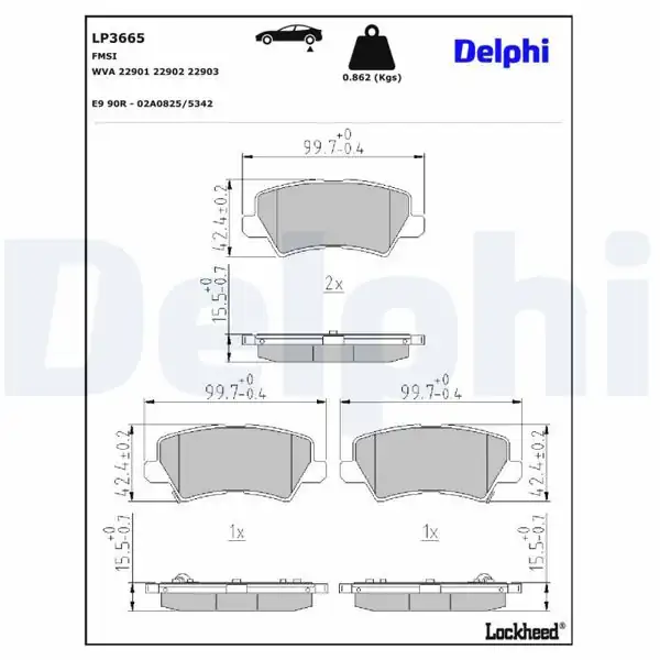 DELPHI LP3665 | Fren Balatası Kia Picanto,Picanto X-Line 03 / 2017 /