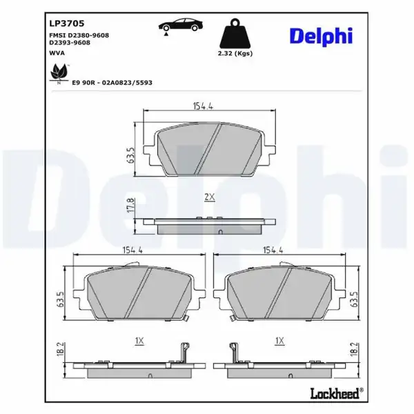 DELPHI LP3705 | Fren Balatası Ön Hyundai Santa Fe, Kia Sorento 03 /