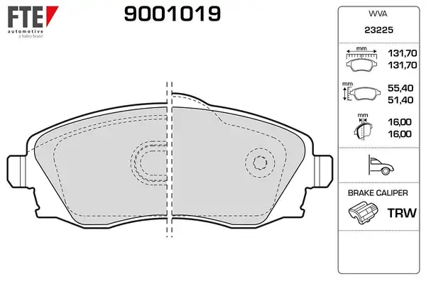 FTE 9001019 | Fren Balatası Ön Combo C Corsa C 1 3 1 7 CDTI 01 Meriva 03 Tigra 04