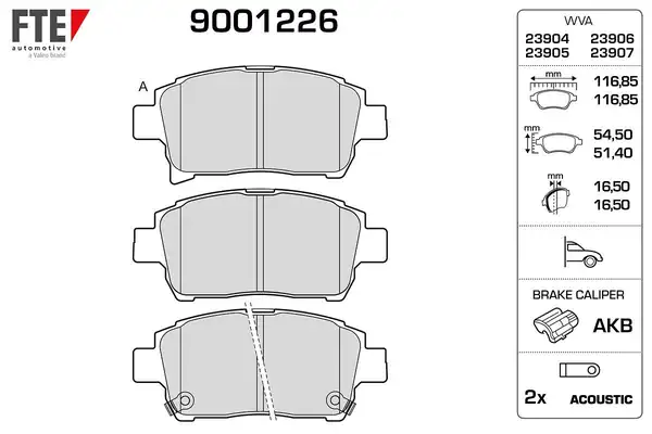 FTE 9001226 | Ön Fren Balatası Toyota Yaris 99 05 Corolla Verso Vvt-I 2001