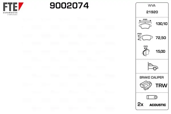 FTE 9002074 | Ön Fren Balatası Carisma 1 8 96 00 Carisma 1 6 01 Colt 04 966028