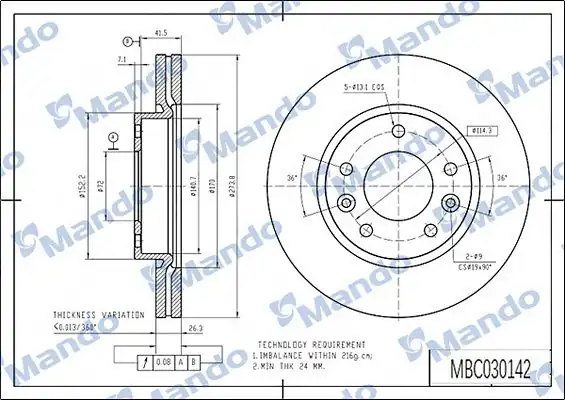 MANDO MBC030142 | Kia Carnıval 98 06 Ön Fren Diski 0k552 33 251a Dizel 99 07