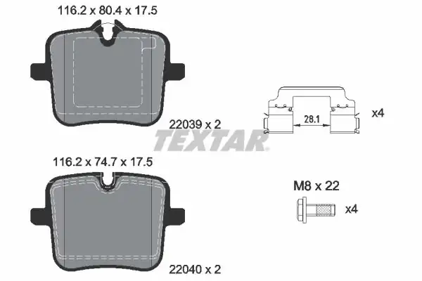 TEXTAR 2203901 | Fren Balatası Arka F90-M5-F91-M8 17 -