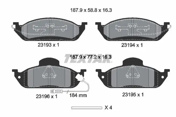 TEXTAR 2319303 | Fren Balatası Ön W163 98 05 Kulaklı