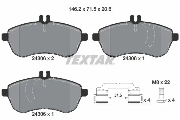 TEXTAR 2430601 | Fren Balatası Ön W204 212 207 Bm 07 13 1781642