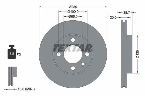 TEXTAR 92012103 | Fren Diski VW Polo CLS Ön 1 9sdi 239x20 2 Adet