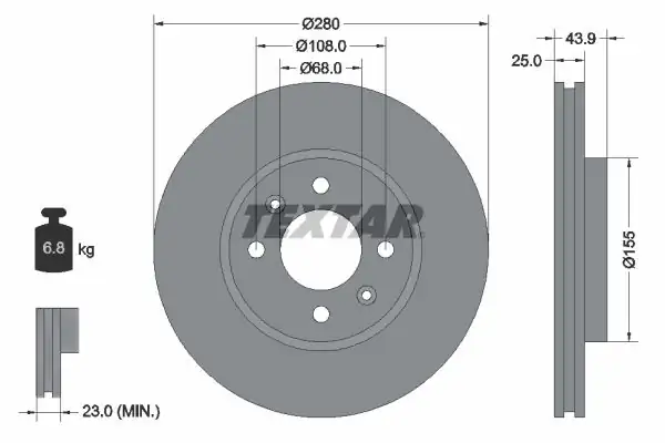 TEXTAR 92053800 | Fren Diski Opel Saab 9000 280 mm Ön 2 Adet