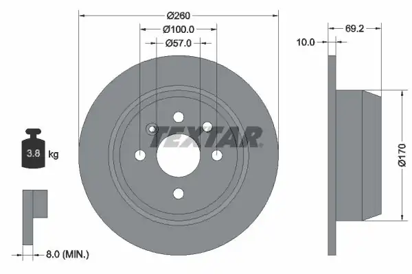 TEXTAR 92057000 | Fren Diski Opel Astra F Vectra A 260mm Arka 2 Adet