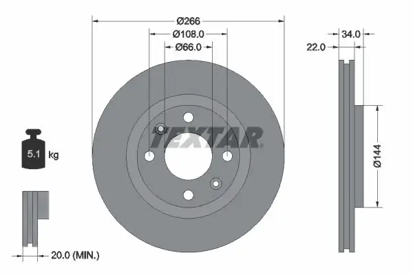 TEXTAR 92111503 | Fren Diski Opel Corsa F Crossland X 266mm Ön 2 Adet