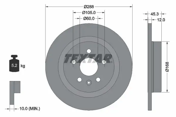 TEXTAR 92275203 | Fren Diski Opel Astra K 288mm Havasız Arka 2 Adet