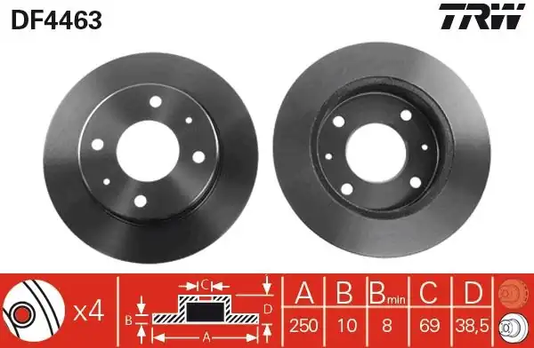TRW DF4463 | Disk Arka Mitsubishi Colt VI 1 1 1 3 1 5 04 10 Smart Forfour 04 07