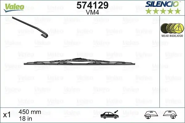 VALEO 574129 | Silecek Süpürgesi Sılencıo Yolcu Tarafı 450mm (Renault Laguna / Clio II / Toyota Corolla) 45 /