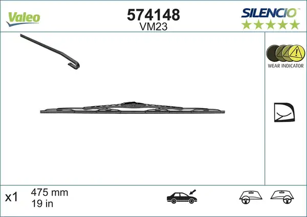 Valeo 574148 Silecek Silencio X1 Vm23 475mm Audi A3 Volkswagen Golf IV Polo III