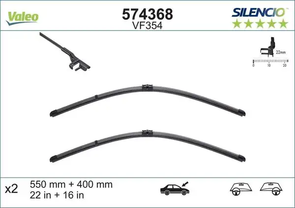 VALEO 574368 | Silecek Seti Swf 550 / 400mm Klasık (Ford Fiesta / Fusion 02) 55 / 40