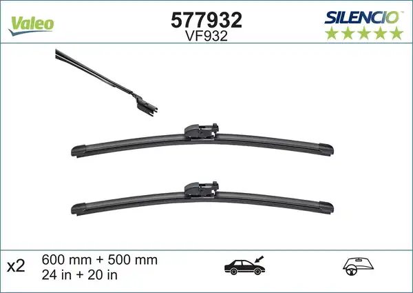 Valeo 577932 Silencio Vf932 X2 600 500mm Ön Land Rover Range Rover Sport L494 Land Rover Discover