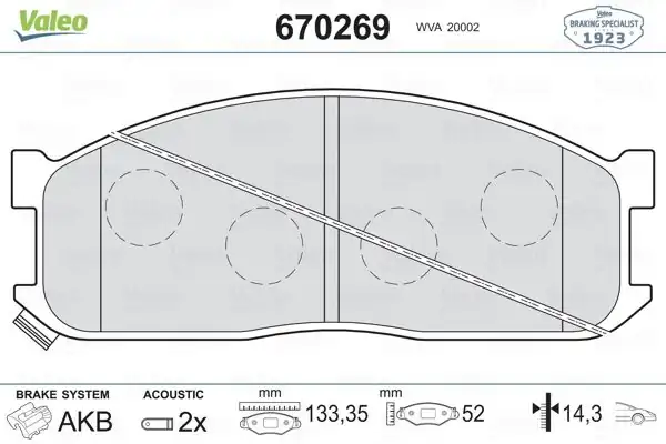 VALEO 670269 | Ön Fren Balata Kia Besta Mazda E2200 94-00