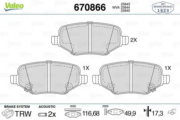 Valeo 670866 Fren Balatası Arka Chrysler Grand Voyager 3 6 11 Dodge Journey 2 4 3 6 10 Ford Explorer 15