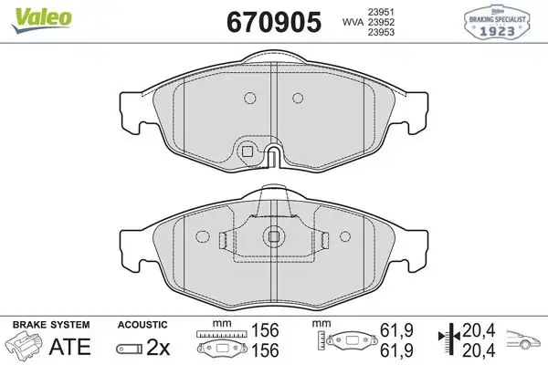 VALEO 670905 | Fren Balata Ön Chrysler Cırrus/Sebrıng/Stratus 2.0 2.4 2.5 01-
