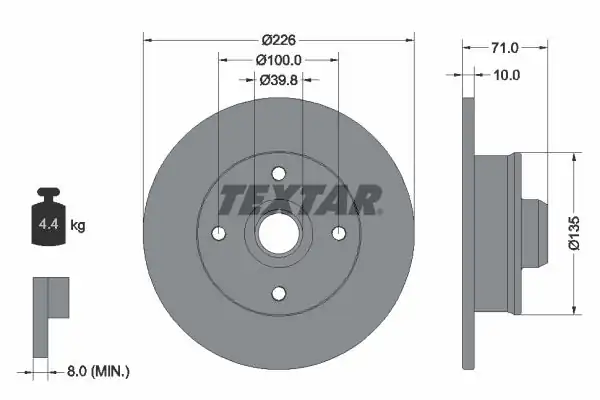 TEXTAR 92041803 | Fren Diski VW Golf III Arka 2 Adet