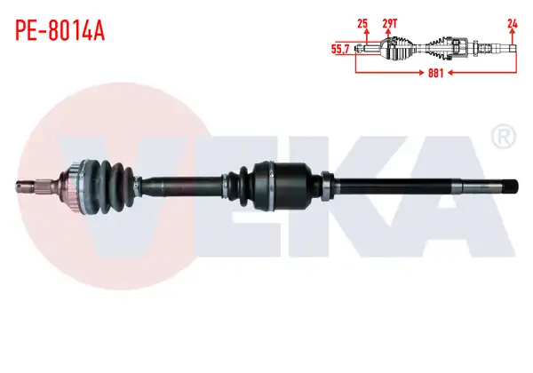 VEKA PE-8014A | Komple Aks Sağ On Peugeot 306 (7B,N3,N5) 1.9 D ABS li 29 Dıs Uzunluk 881mm 1993-2002